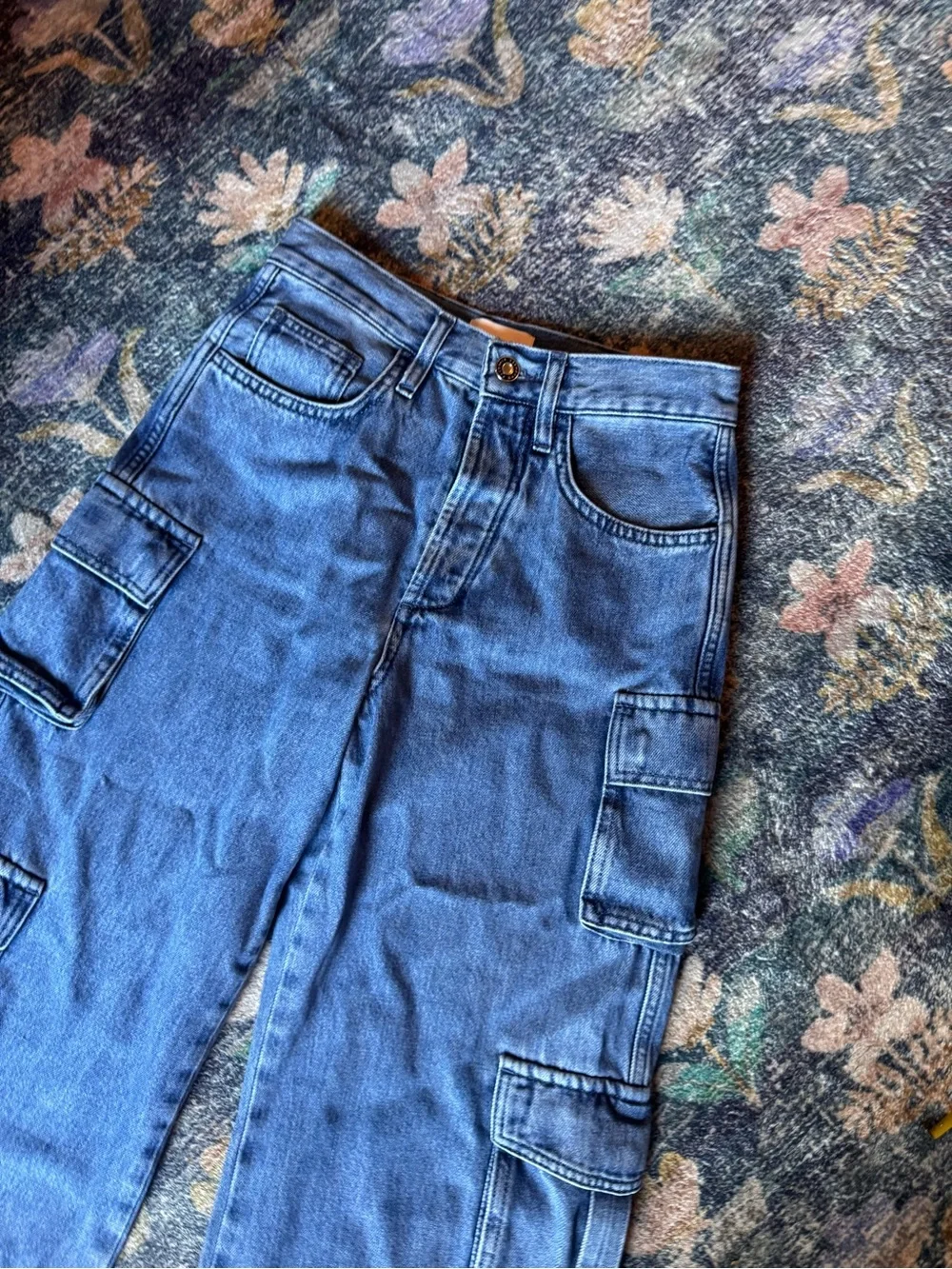 Favorite Daughter the Carly Shortie Blue Wide-Leg Cargo Jeans